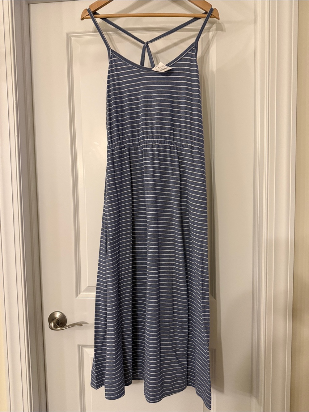 J. Crew Blue and White Striped Sundress with Crisscross Back